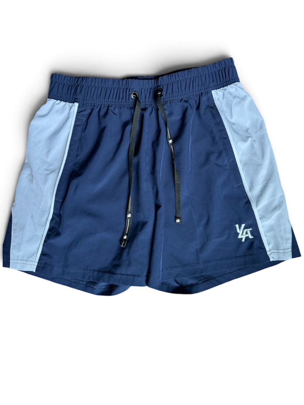 YOUNGLA Men's Navy Blue Athletic Shorts with Light Blue Panels